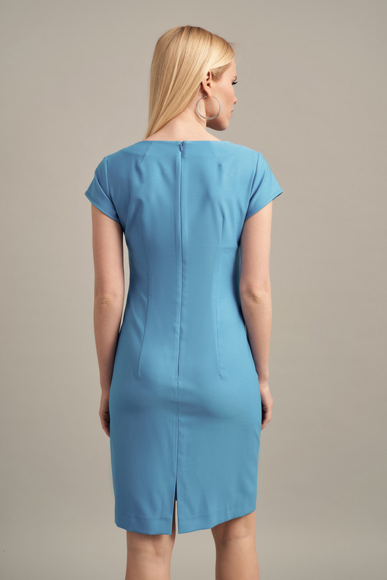 Платье футляр яркого-голубого цвета с коротким рукавом 1 - интернет-магазин Natali Bolgar
