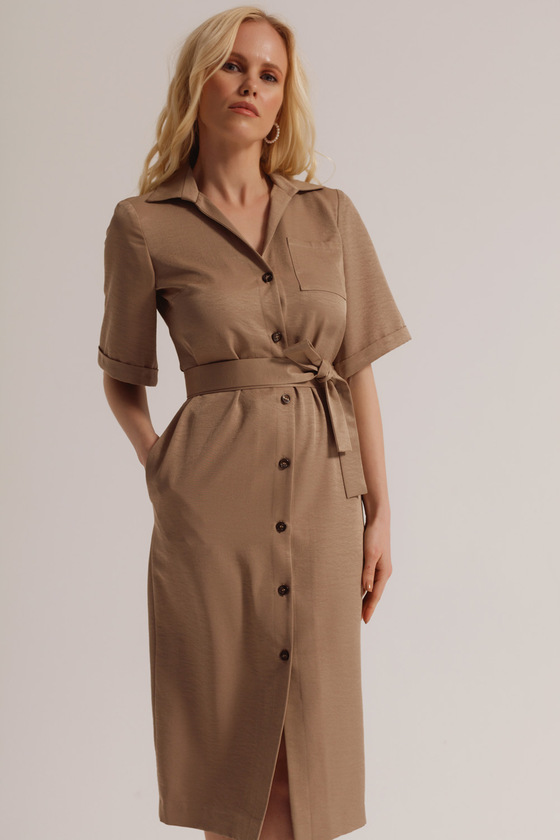 Платье-рубашка бежевого цвета с коротким рукавом 2 - интернет-магазин Natali Bolgar