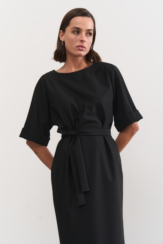 Сукня-кімоно чорного кольору з поясом 1 - интернет-магазин Natali Bolgar