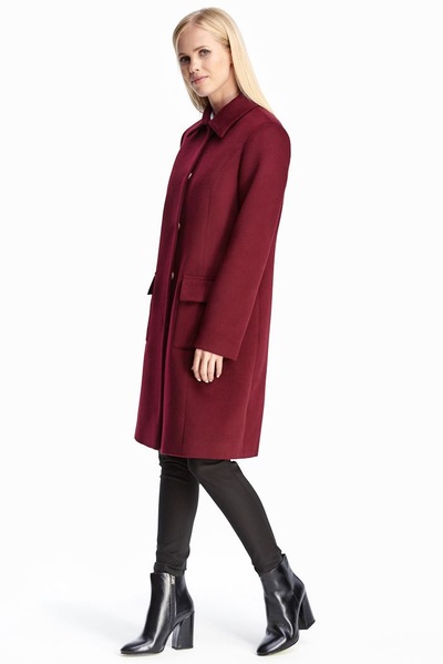 Прямое пальто бордового цвета с карманами  – Natali Bolgar
