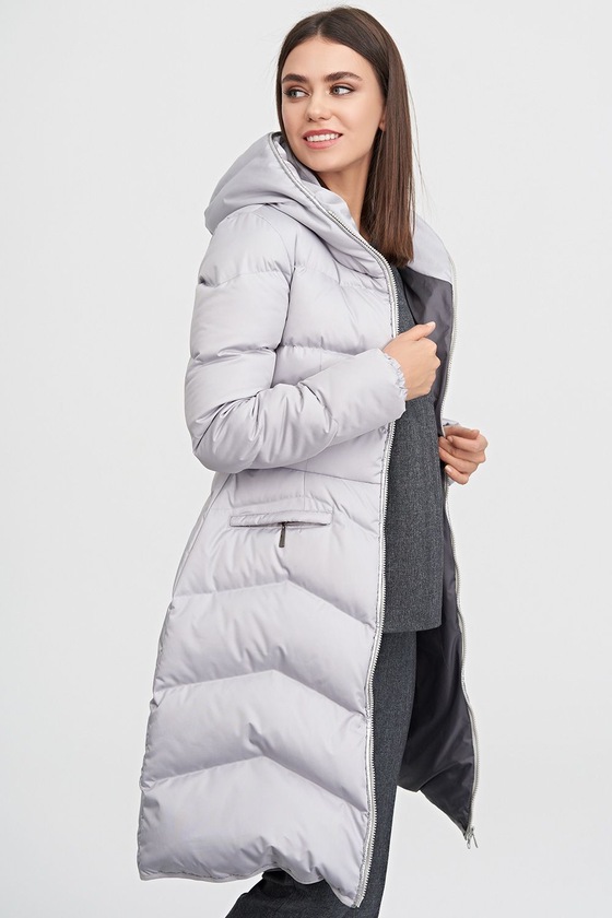 Пальто-пуховик с капюшоном светло-серого цвета 2 - интернет-магазин Natali Bolgar
