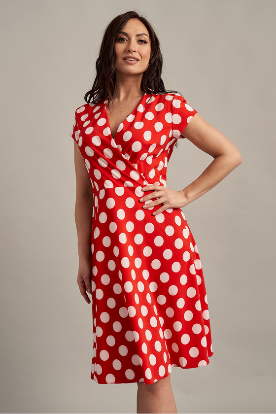  Красное платье в крупный белый горох на запах 3 - интернет-магазин Natali Bolgar