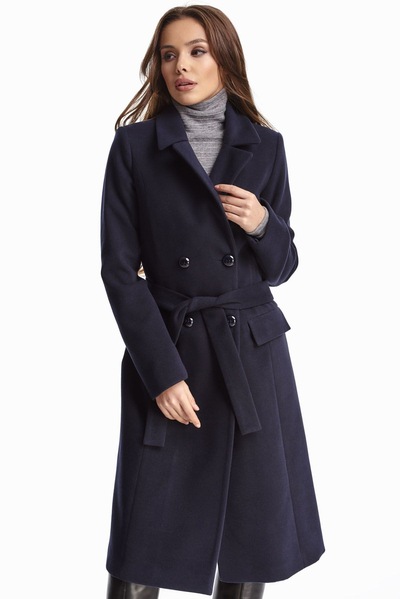 Двубортное пальто темно-синего цвета  – Natali Bolgar