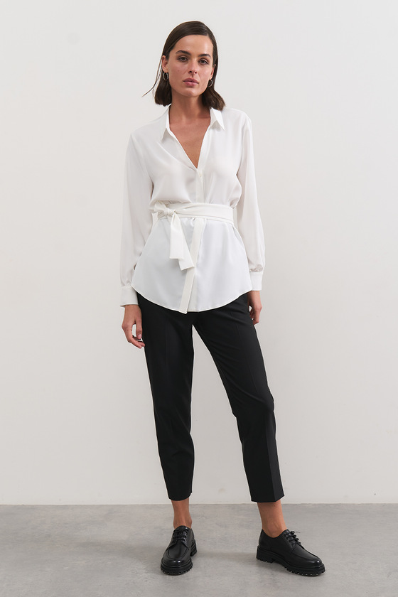 Белая блуза с поясом 2 - интернет-магазин Natali Bolgar