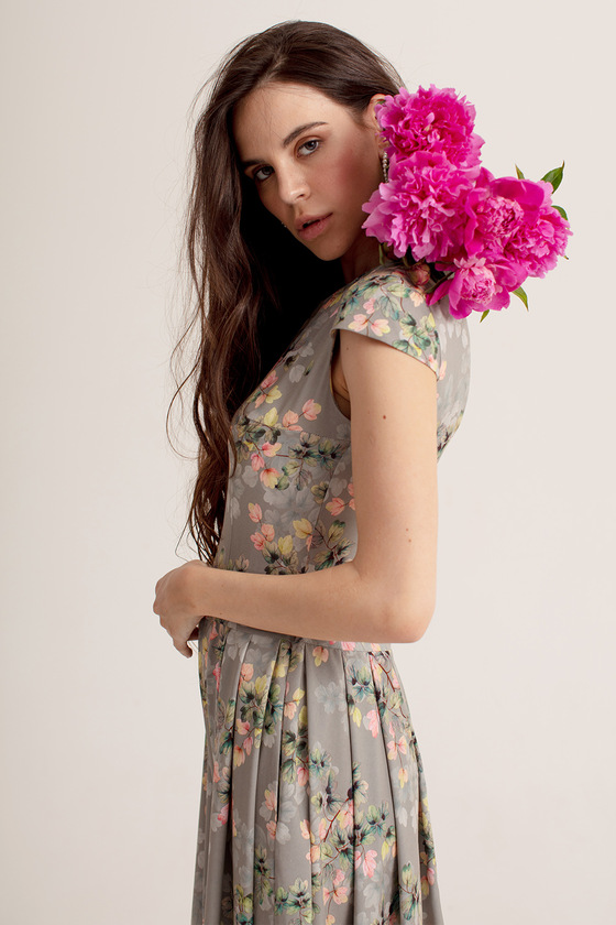 Платье в пол с нежным цветочным принтом 1 - интернет-магазин Natali Bolgar