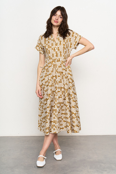 Сукня з геометричним принтом кольору кемел  – Natali Bolgar