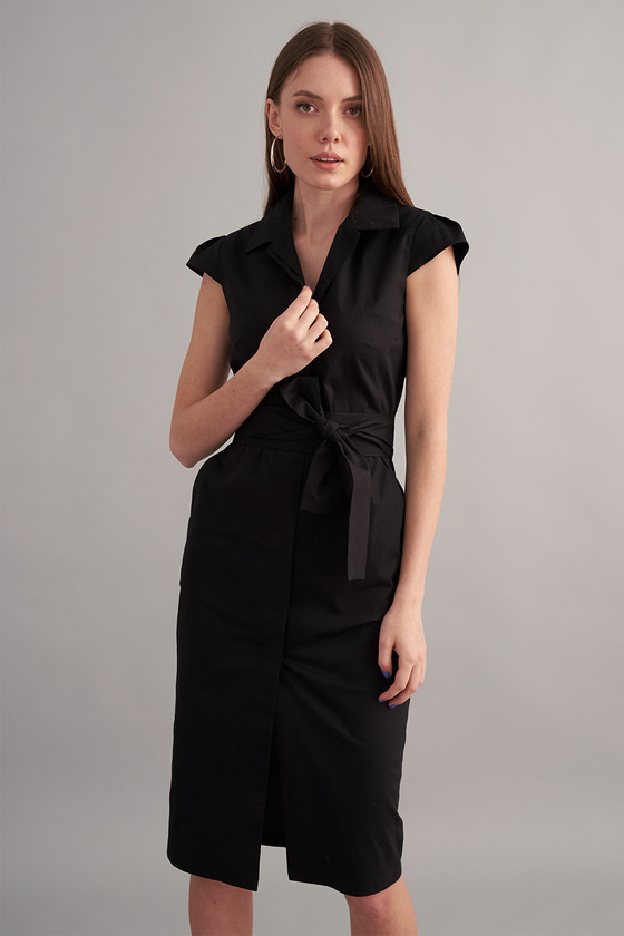 Платье-рубашка из хлопка черного цвета - интернет-магазин Natali Bolgar