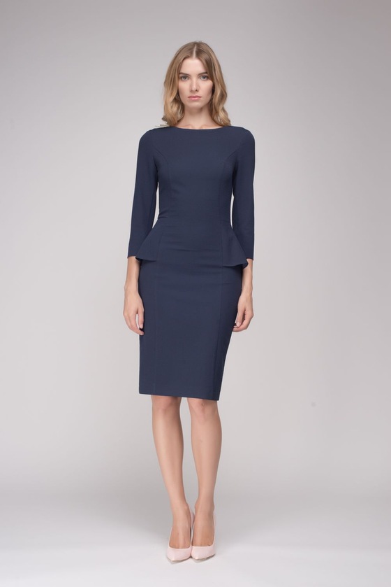 Платье-футляр синего цвета с баской - интернет-магазин Natali Bolgar