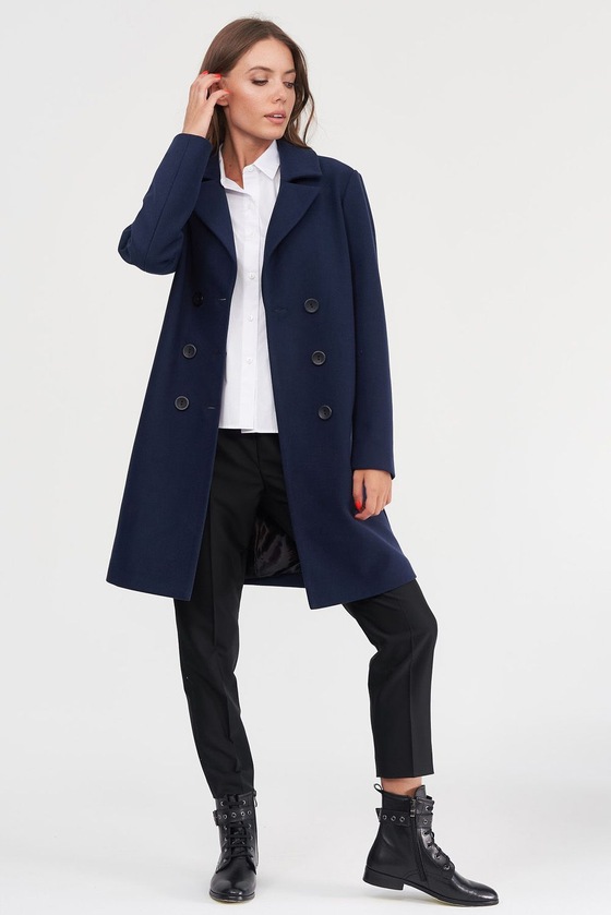 Двубортное пальто синего цвета 4 - интернет-магазин Natali Bolgar