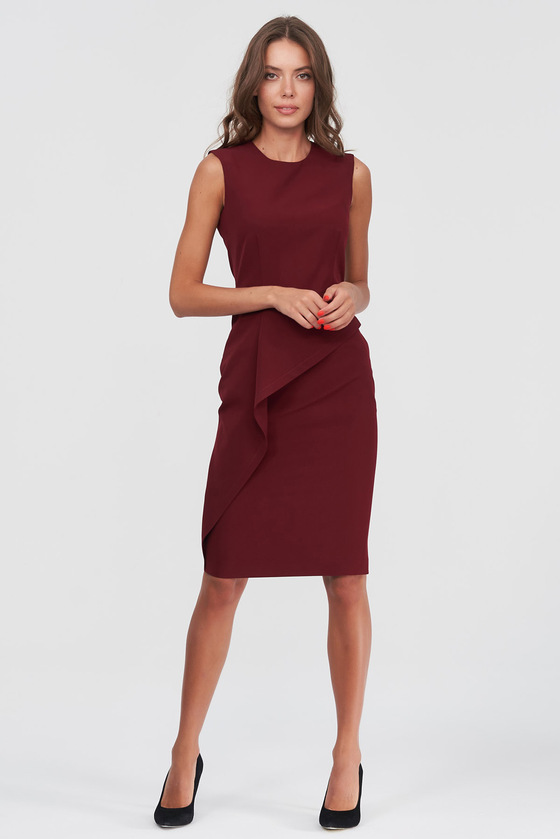 Платье-футляр бордового цвета с баской 3 - интернет-магазин Natali Bolgar