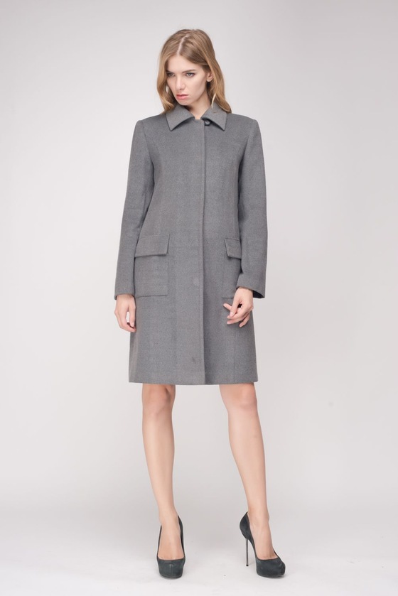 Прямое пальто серого цвета с карманами - интернет-магазин Natali Bolgar