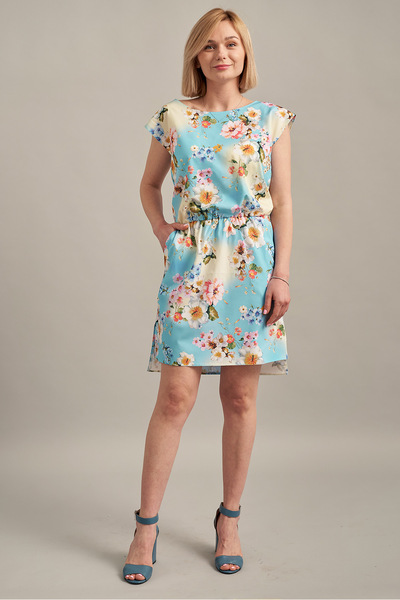 Голубое платье с цветочным принтом и асимметричным низом   – Natali Bolgar