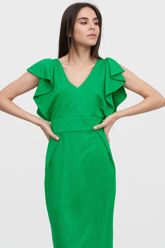 Платье зеленого цвета с рукавами-крылышками 1 - интернет-магазин Natali Bolgar