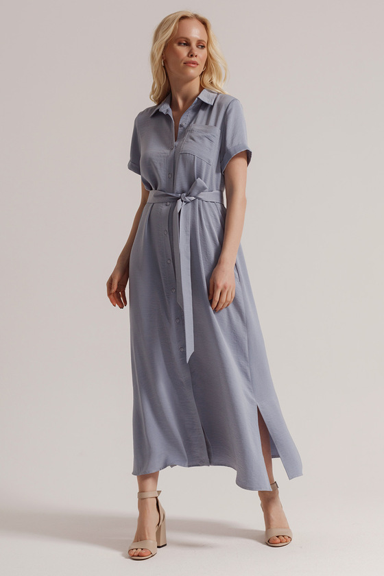 Длинное платье-рубашка голубого цвета 1 - интернет-магазин Natali Bolgar