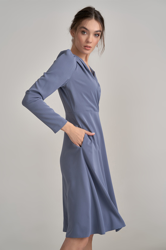 Платье серо-голубого цвета с лифом на запах 4 - интернет-магазин Natali Bolgar
