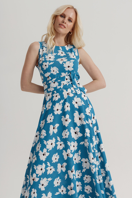 Синее платье в пол с цветочным принтом 1 - интернет-магазин Natali Bolgar