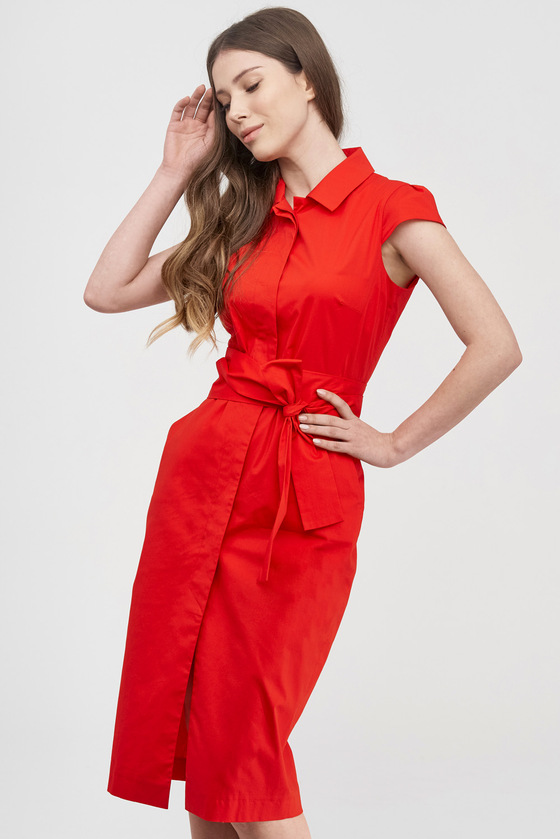 Платье-рубашка из хлопка красного цвета 3 - интернет-магазин Natali Bolgar