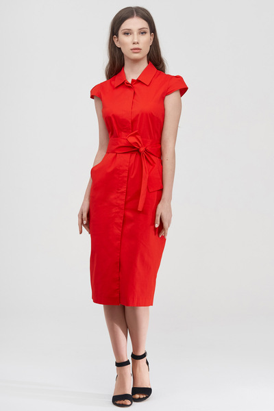 Платье-рубашка из хлопка красного цвета  – Natali Bolgar
