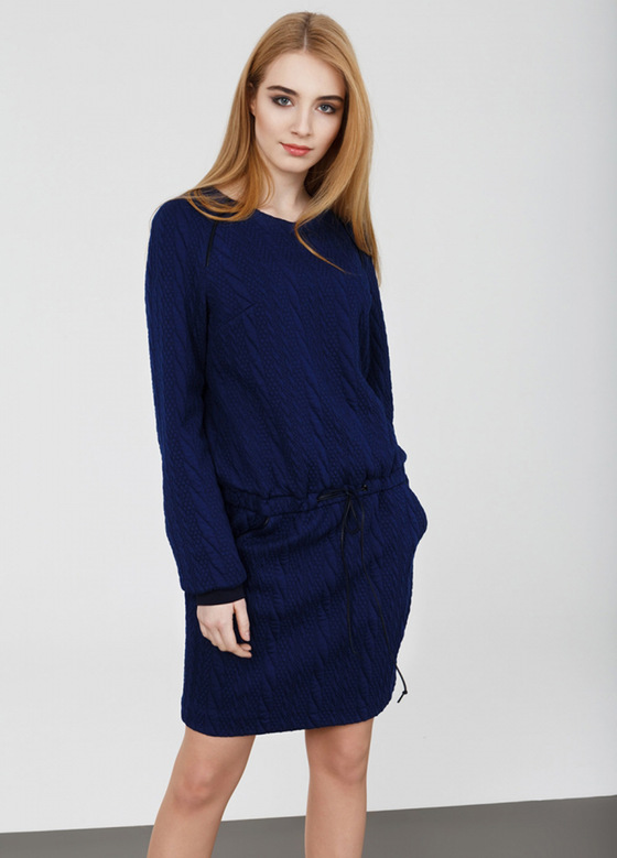 Платье темно-синего цвета с длинным рукавом - интернет-магазин Natali Bolgar