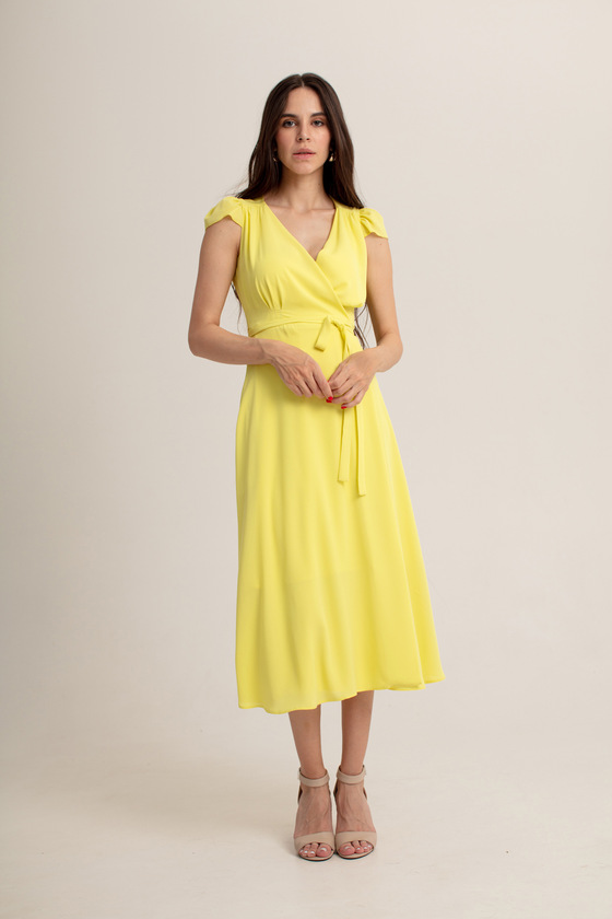  Платье на запах лимонного цвета с рукавами-крылышками 3 - интернет-магазин Natali Bolgar