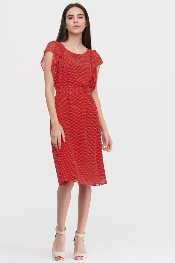 Шифоновое платье красного цвета в мелкий горох - интернет-магазин Natali Bolgar