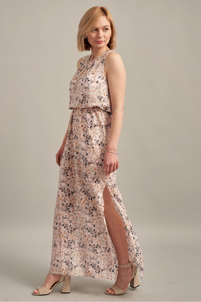 Платье в пол с нежным цветочным принтом без рукавов  – Natali Bolgar
