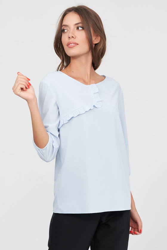Блуза голубого цвета с оборкой - интернет-магазин Natali Bolgar