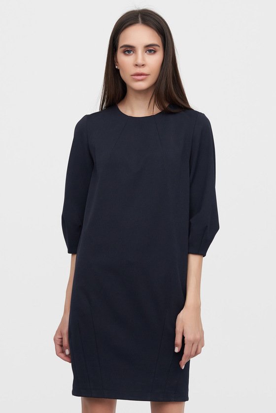 Платье с фигурными рукавами темно-синего цвета 1 - интернет-магазин Natali Bolgar