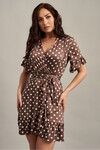 Платье цвета мокко в белый горох на запах с рюшами 1 - интернет-магазин Natali Bolgar