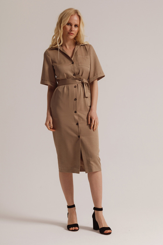 Платье-рубашка бежевого цвета с коротким рукавом 1 - интернет-магазин Natali Bolgar