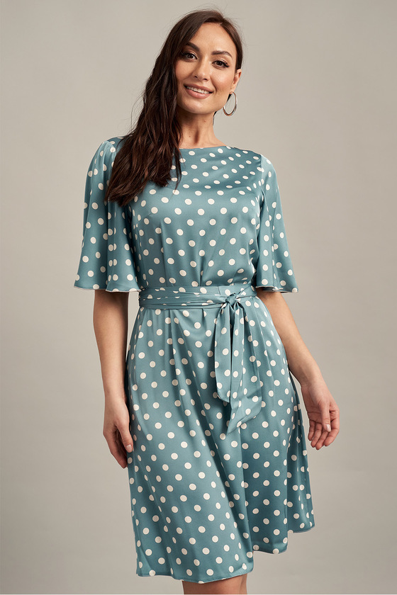 Голубое свободное платье в белый горох 1 - интернет-магазин Natali Bolgar