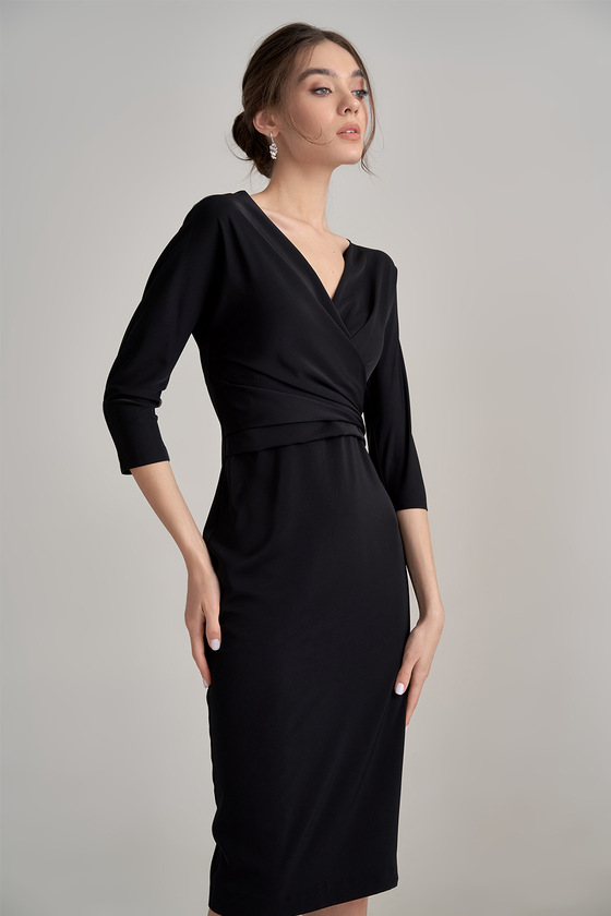 Платье миди черного цвета с V-образным вырезом 2 - интернет-магазин Natali Bolgar