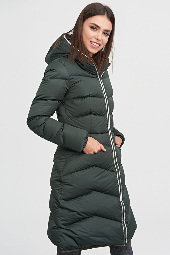 Пальто-пуховик с капюшоном темно-зеленого цвета 1 - интернет-магазин Natali Bolgar