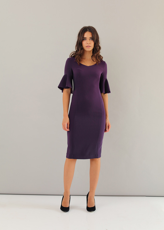 Платье сливового цвета с рюшами на рукавах 2 - интернет-магазин Natali Bolgar