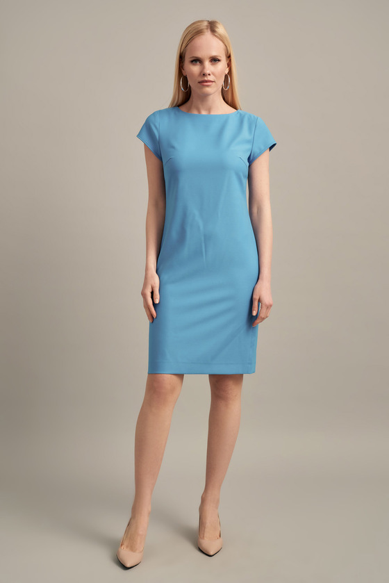 Платье футляр яркого-голубого цвета с коротким рукавом - интернет-магазин Natali Bolgar