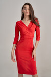 Платье миди красного цвета с V-образным вырезом 1 - интернет-магазин Natali Bolgar