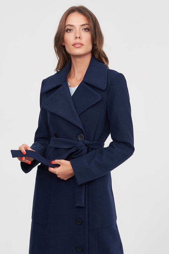 Классическое двубортное пальто синего цвета  1 - интернет-магазин Natali Bolgar