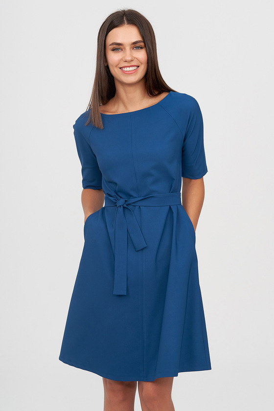 Платье А-силуэта синего цвета 1 - интернет-магазин Natali Bolgar
