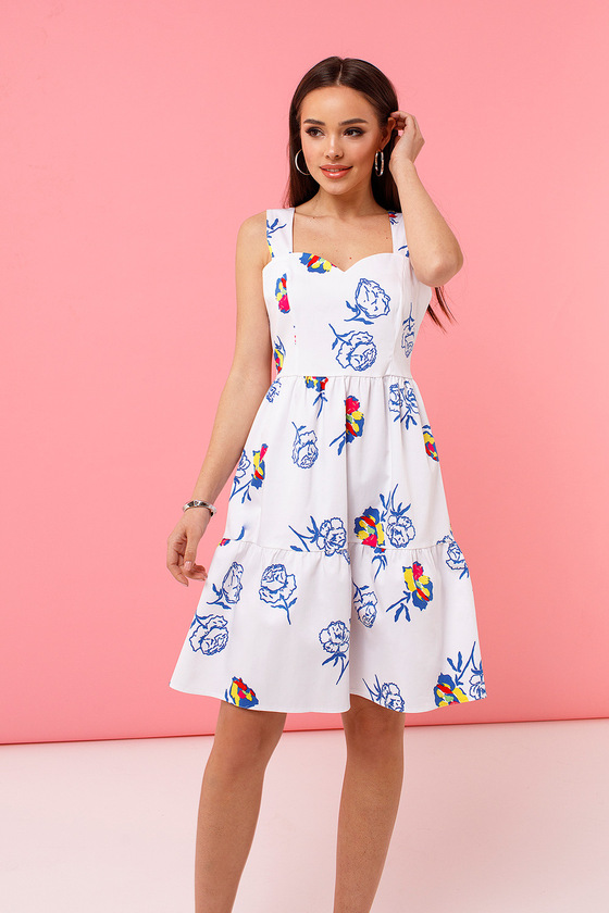 Платье белого цвета с отрезной талией   - интернет-магазин Natali Bolgar