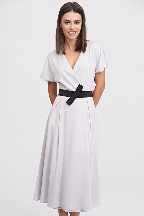 Струящееся платье на запах жемчужно-серого цвета 1 - интернет-магазин Natali Bolgar