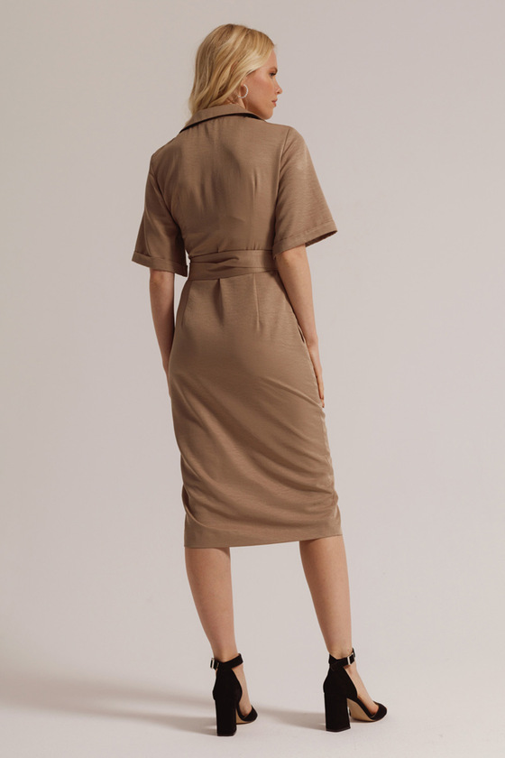 Платье-рубашка бежевого цвета с коротким рукавом 3 - интернет-магазин Natali Bolgar