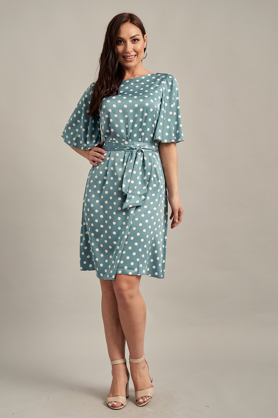 Голубое свободное платье в белый горох - интернет-магазин Natali Bolgar