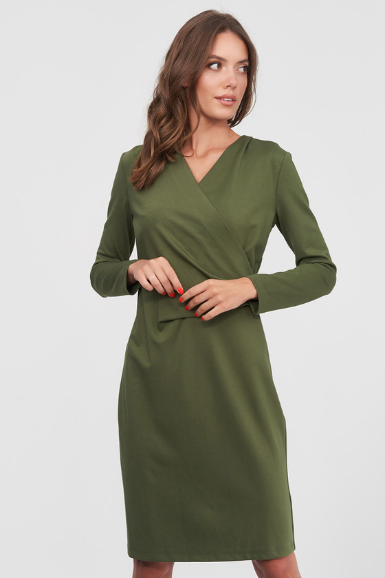 Платье оливкового цвета с драпировкой 1 - интернет-магазин Natali Bolgar