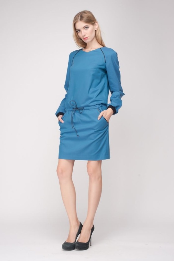 Синее платье с черными вставками - интернет-магазин Natali Bolgar