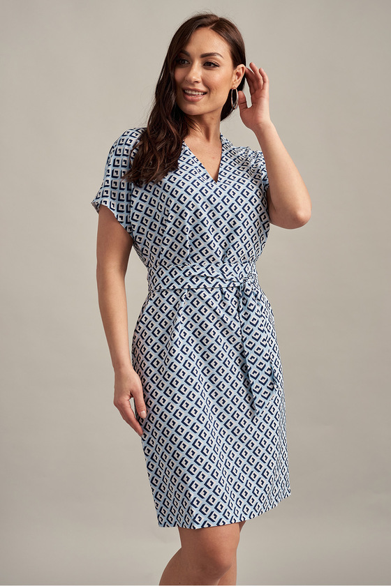 Платье с мелким геометрическим принтом с V-образным вырезом 1 - интернет-магазин Natali Bolgar