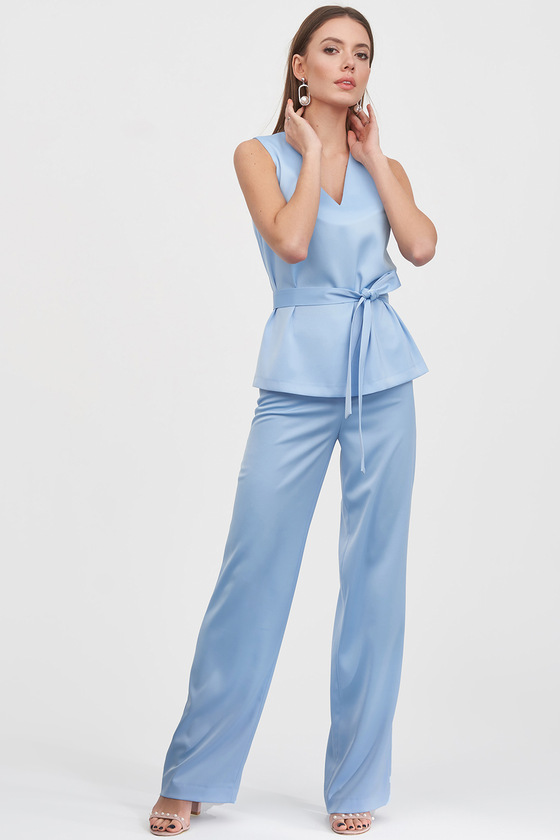 Широкі штани з атласу блакитного кольору 4 - интернет-магазин Natali Bolgar