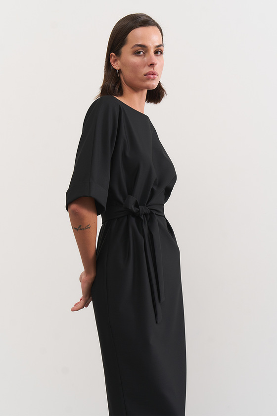Сукня-кімоно чорного кольору з поясом 3 - интернет-магазин Natali Bolgar