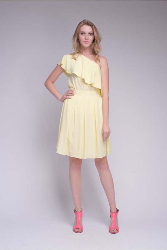 Юбка лимонного цвета со складками - интернет-магазин Natali Bolgar