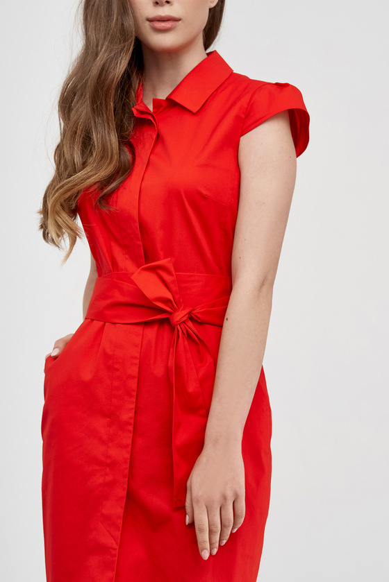 Платье-рубашка из хлопка красного цвета 4 - интернет-магазин Natali Bolgar