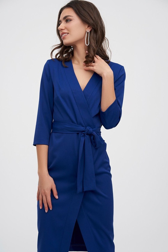 Платье синего цвета на запах 1 - интернет-магазин Natali Bolgar
